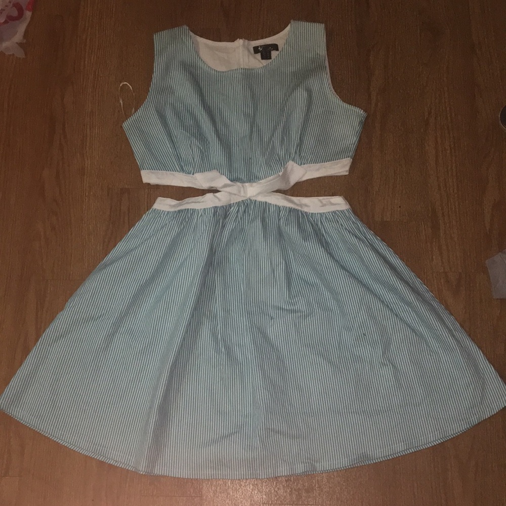 Blue and white striped dress with cut outs